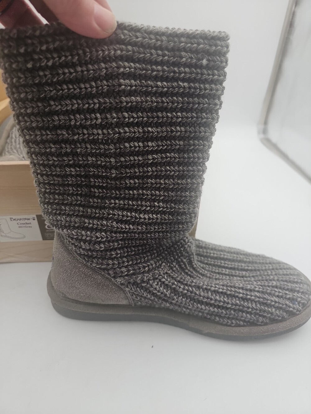 New Bearpaw Crochet Knit Boots Charcoal Gray Size 8